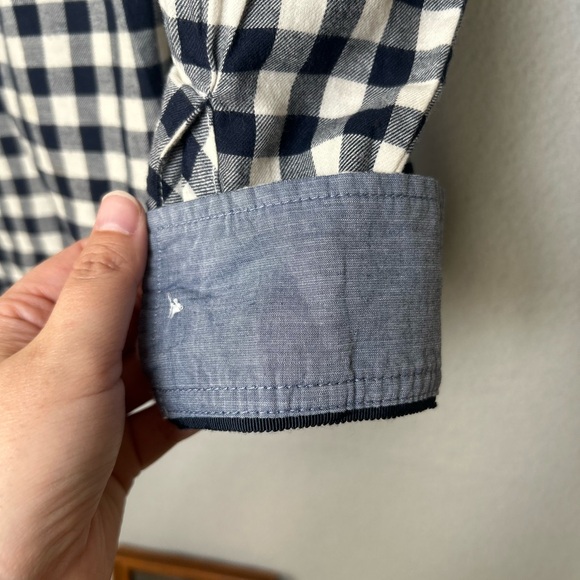 Tommy Hilfiger Navy Blue White Gingham Plaid Button Down Shirt Preppy Cozy Sz SP - Picture 7 of 11